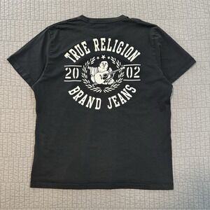 Y2K True Religion Shirt Men Large Black Graphic‎ Streetwear Skater Buddha Guitar